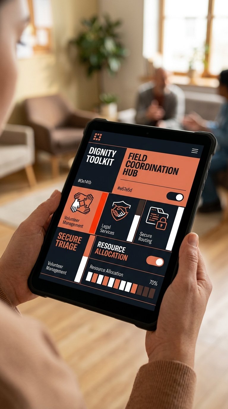 A community coordination hub interface shown on a tablet.